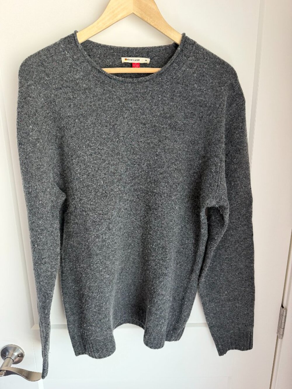Marine Layer Men's Gray Flecked 100% Merino Wool Crewneck Sweater M